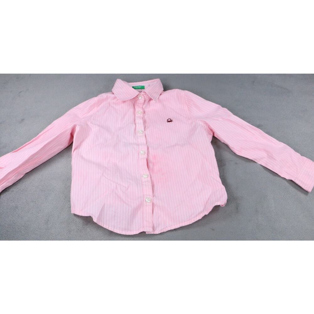 United Colors of Benetton Girls Pink Striped Button-Down Shirt Size XS 4